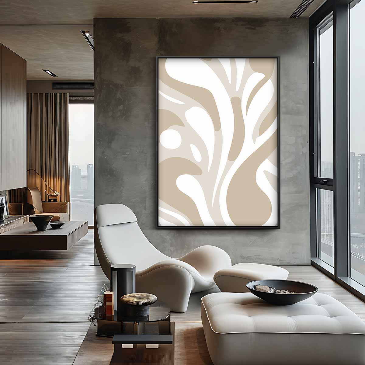 Natuurvloed in Beige – canvas wanddecoratie in portret formaat