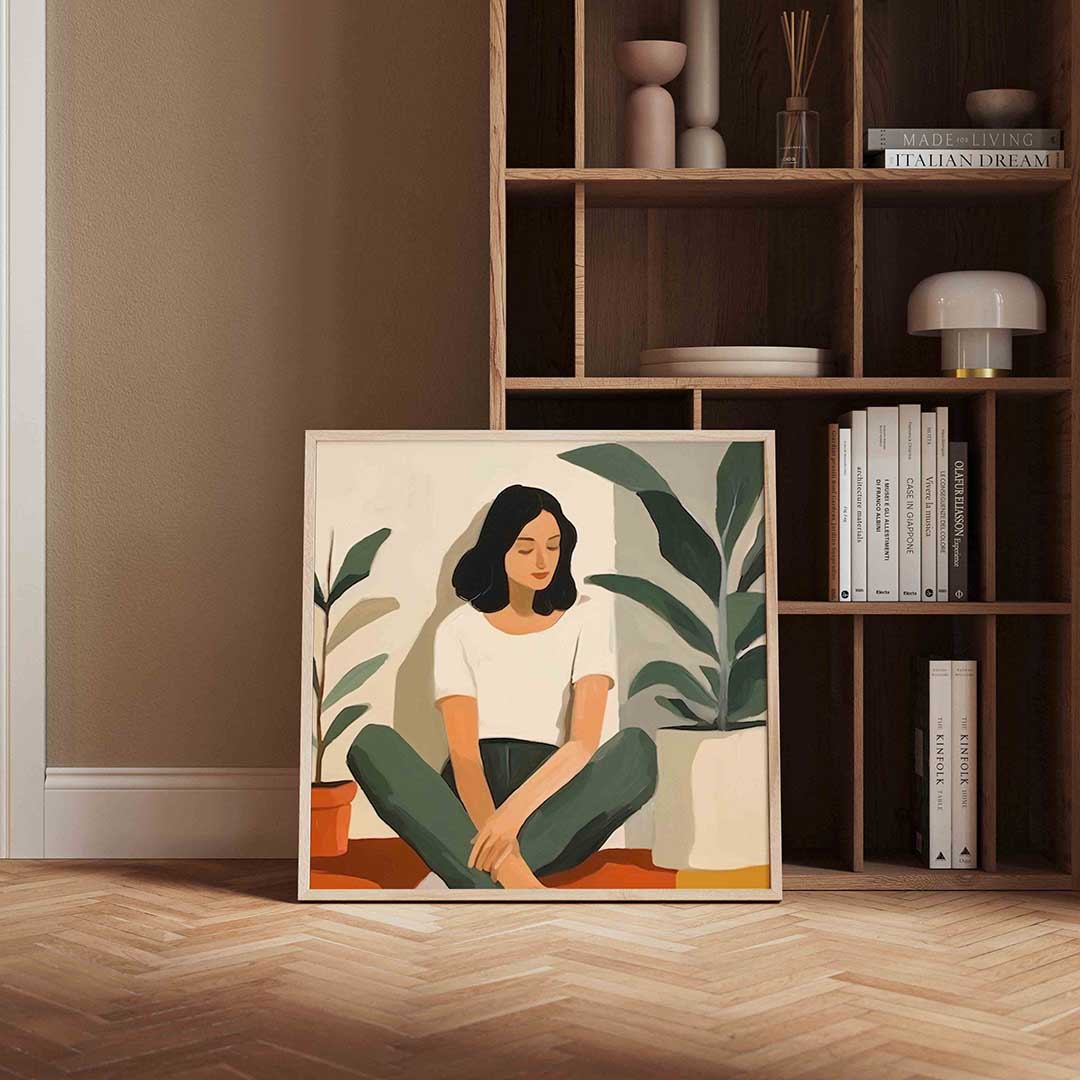 Vrouw met planten – portret poster in vierkant formaat