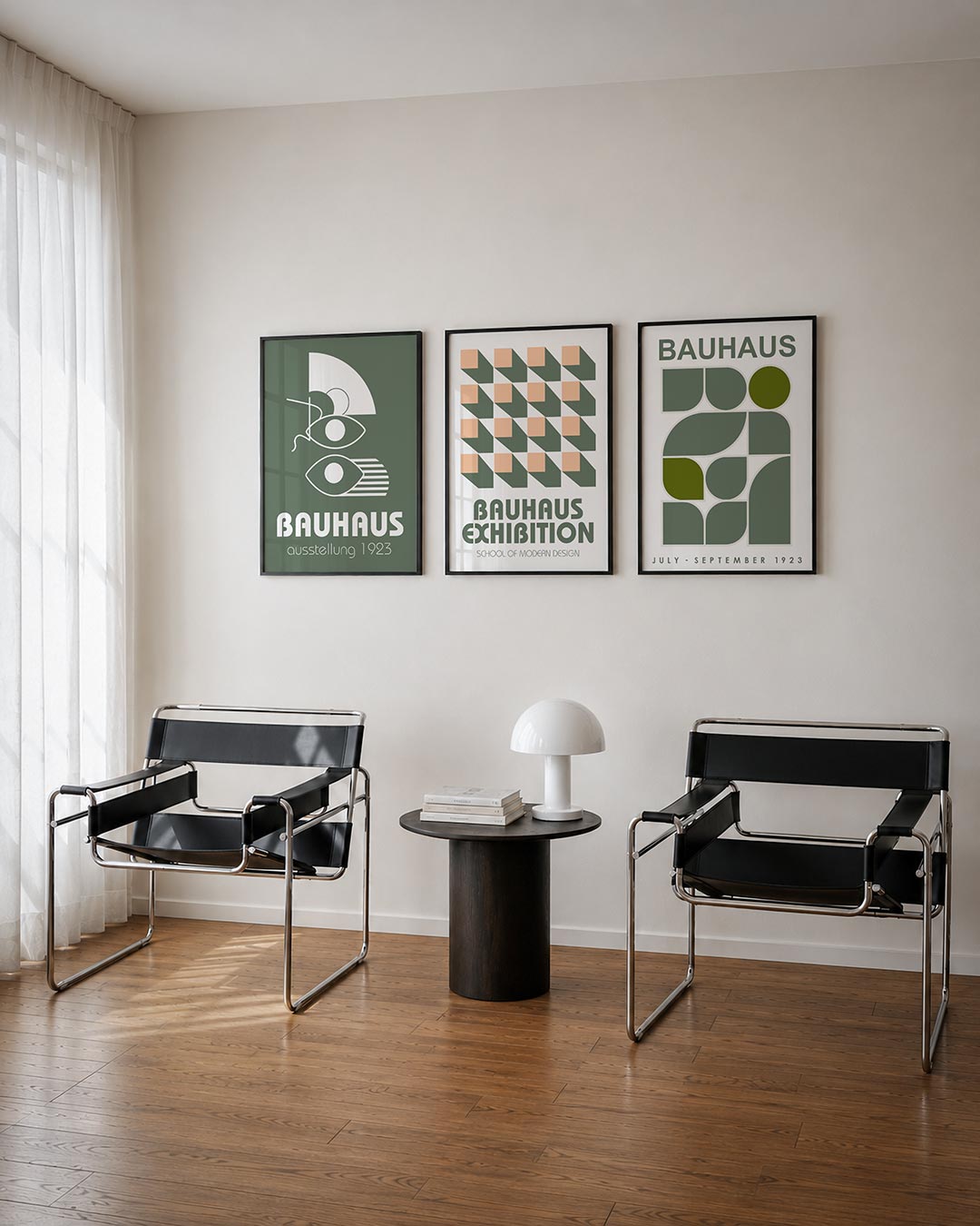 Vormen en vlakken posterset – tweede productweergave – deze posterset in drie delen toont een spel van witte geometrische