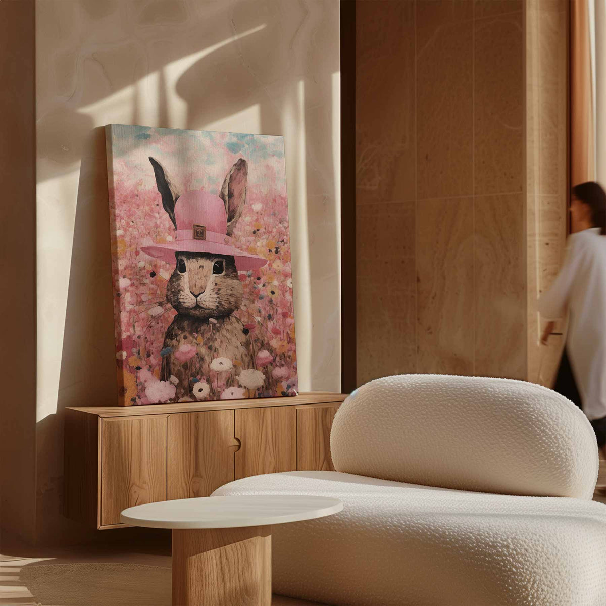 Konijn in Bloemenparadijs – modern portret kunstwerk van WallArtistic