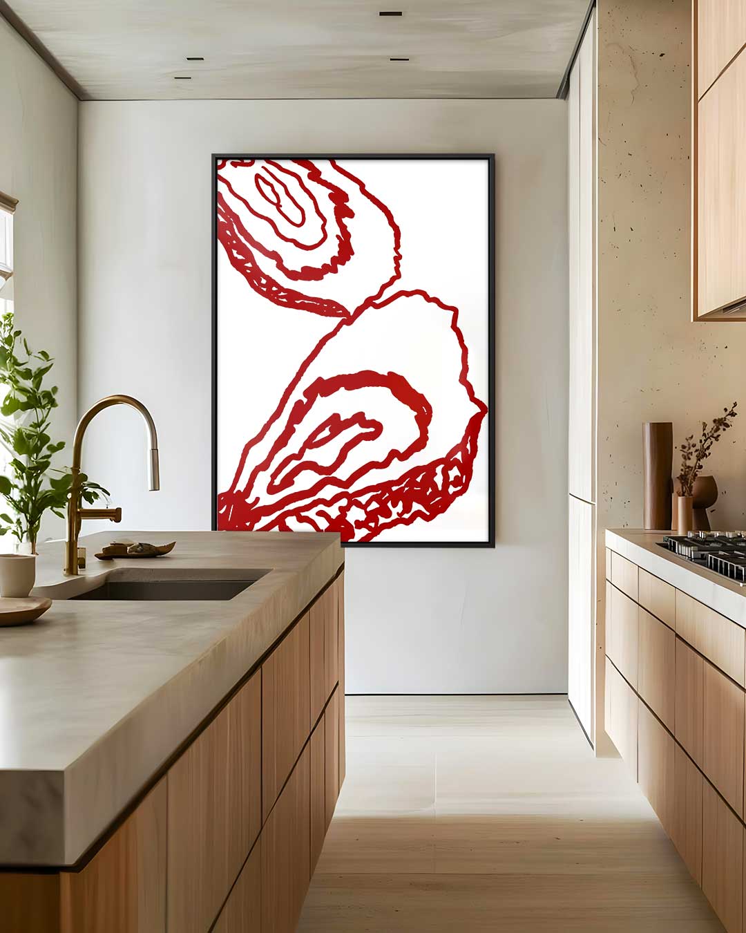 Abstracte Oesterlijnen – dibond wanddecoratie in staand formaat