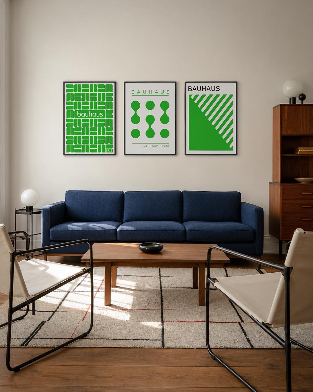 Groene vormenstructuur posterset – derde productweergave – deze posterset in drie delen toont een levendig patroon van