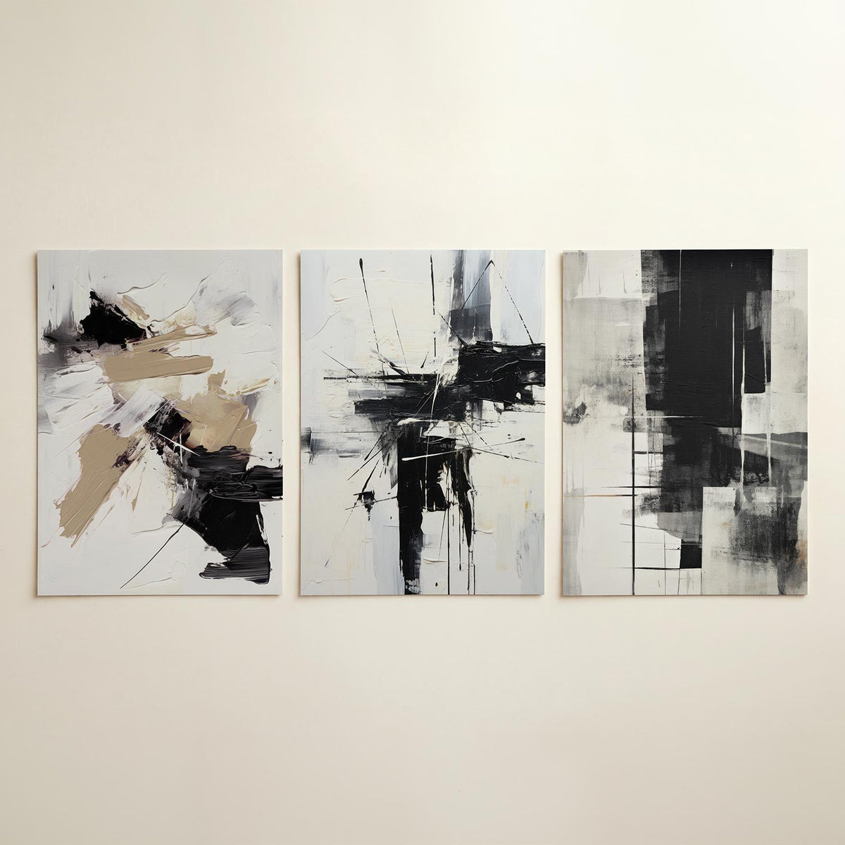 Dynamische kleurvlakken driedelige posterset in tweede interieur