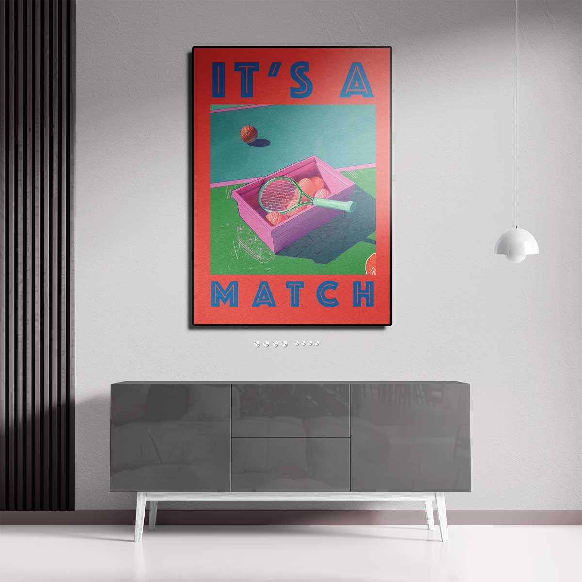 Speelse Tennisdisplay – staand kunstwerk voor modern interieur