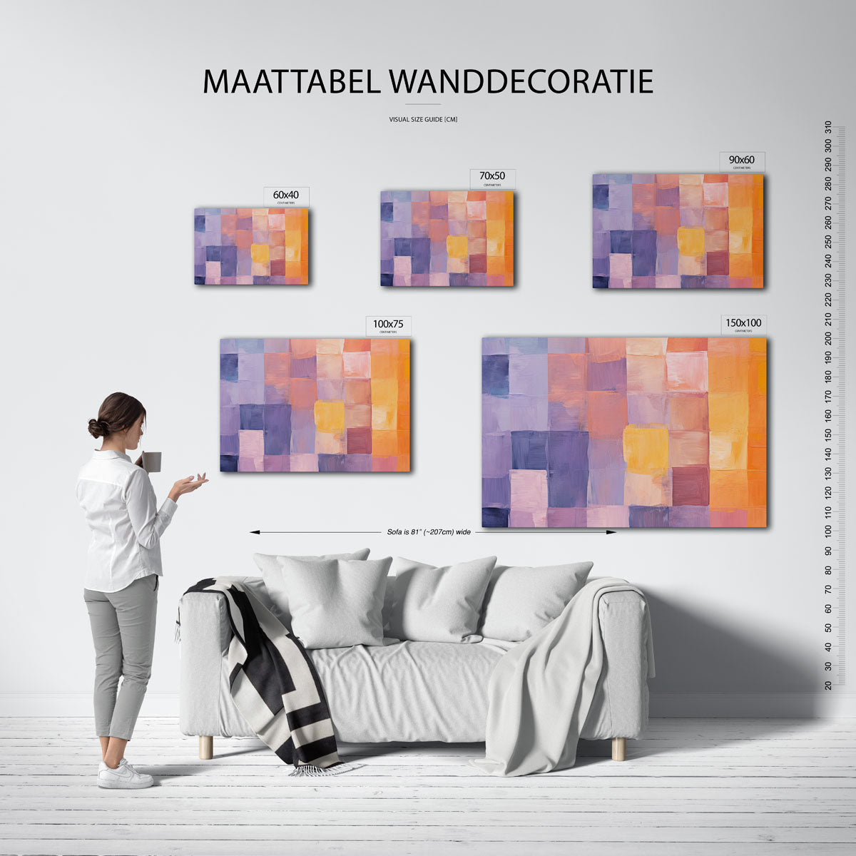 Kleurrijke vlakken – Abstract kunstwerk – moderne liggende wanddecoratie