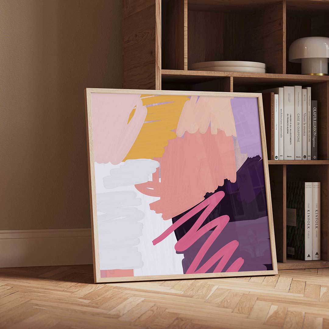 Abstracte penseelstreken – geïllustreerde wandkunst als vierkante poster