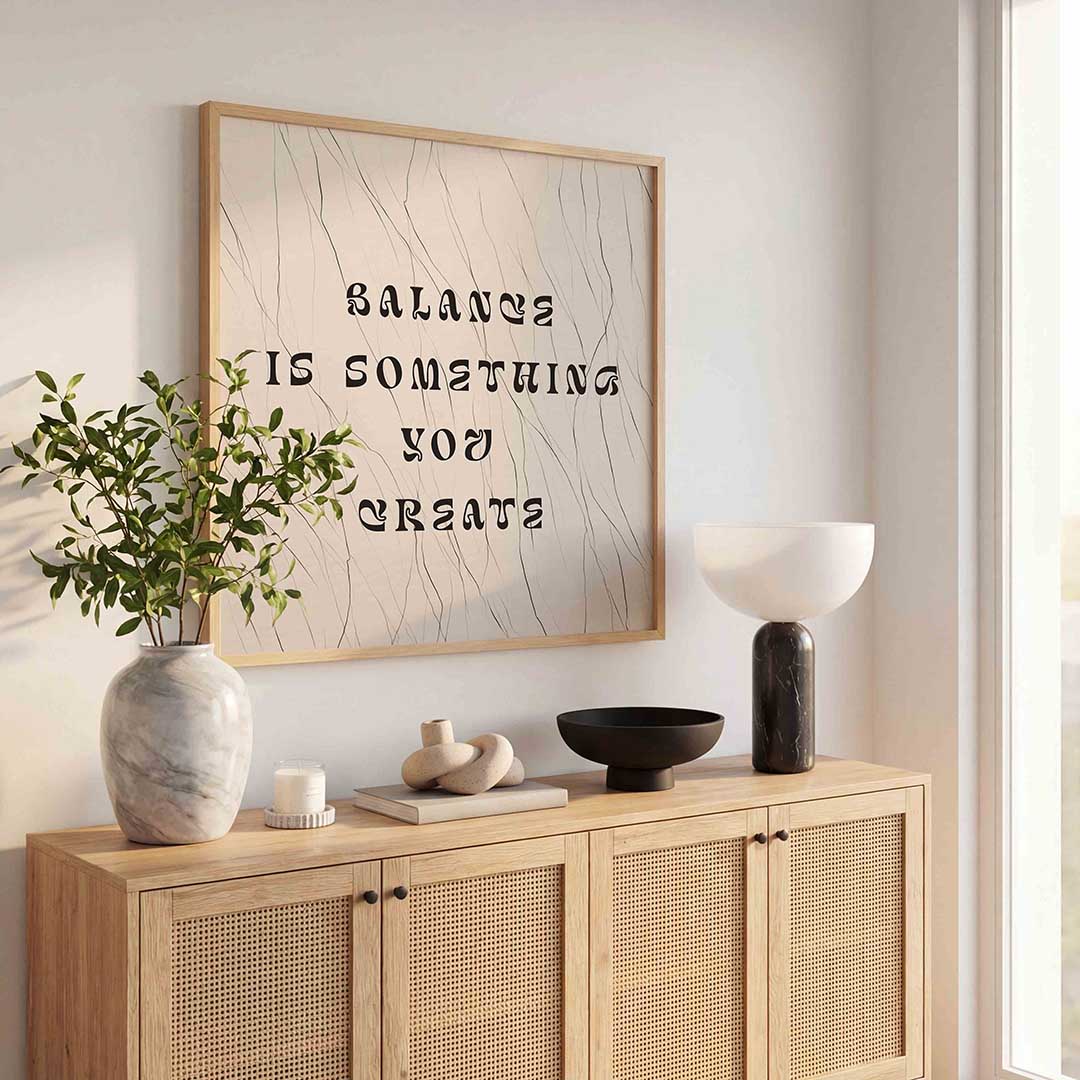 Balance tekst – kleurrijke poster in vierkant formaat