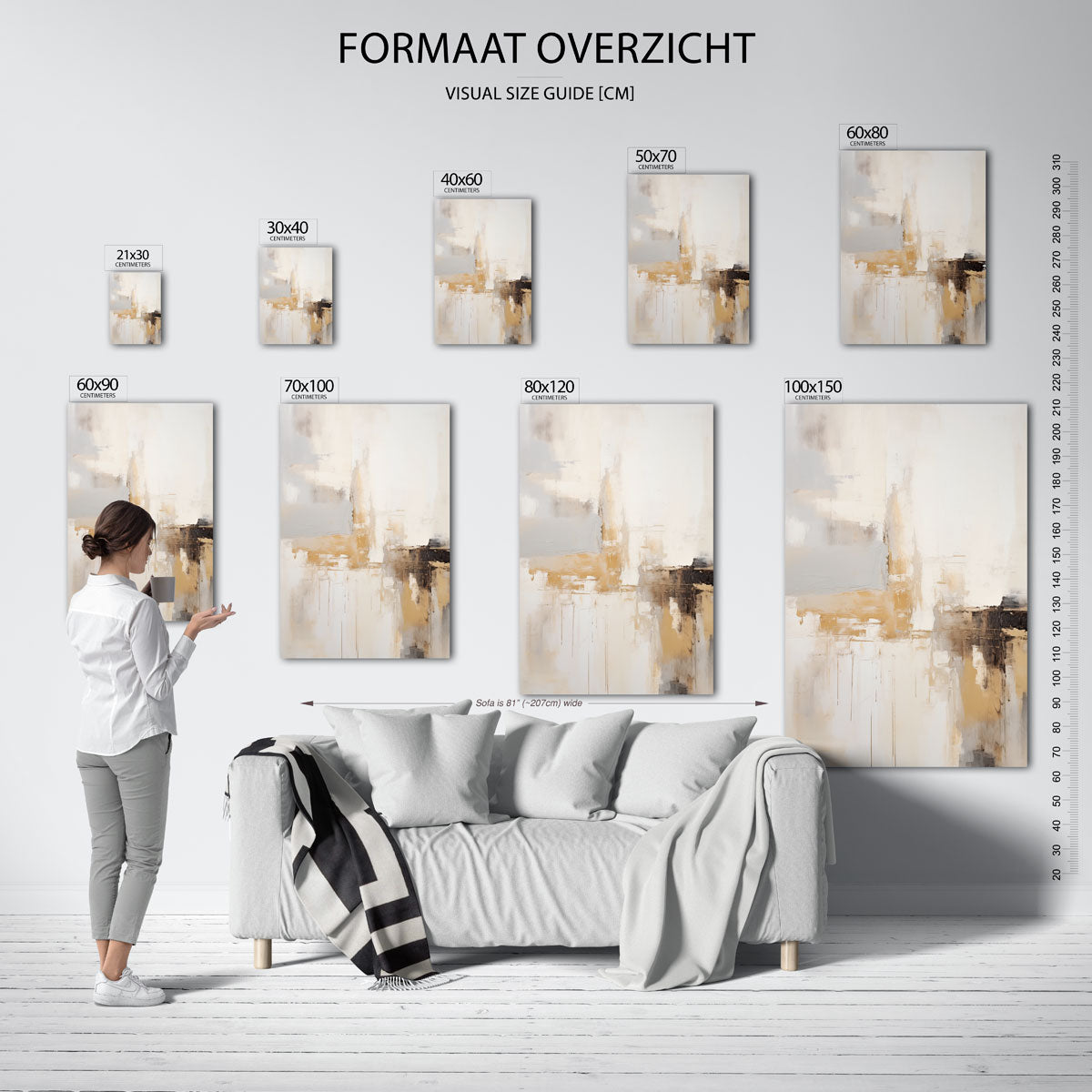 Abstracte beige en grijze – staande muurposter met botanisch thema