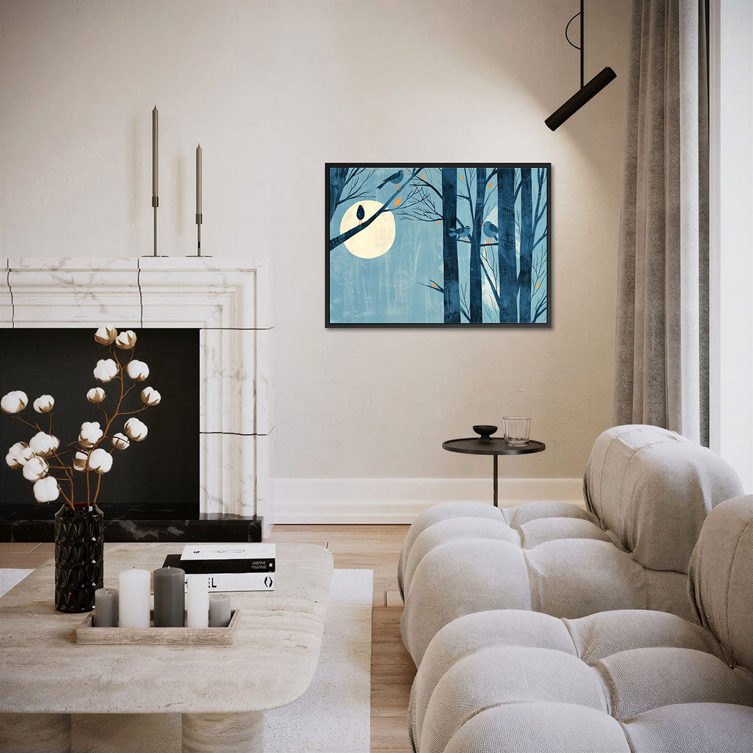 Maanlicht bosvogels – liggende wanddecoratie