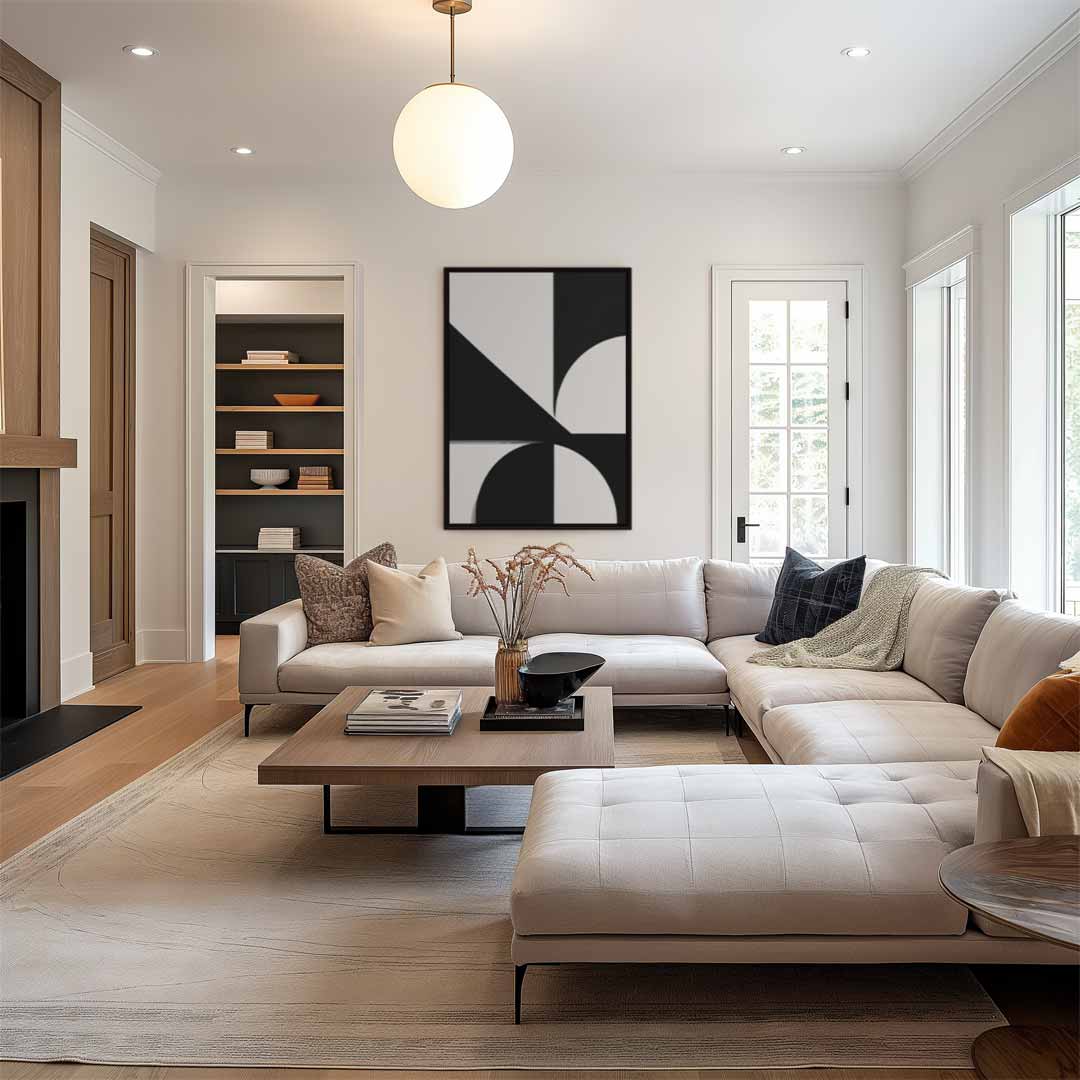 Abstract Geometrisch Contrast – staand kunstwerk voor modern interieur