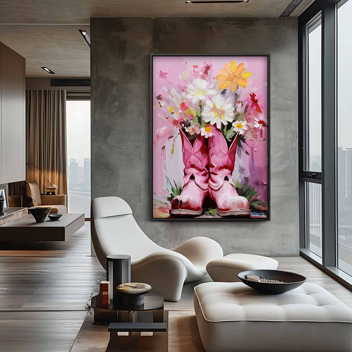 Cowboylaarzen met Bloemen – staand kunstwerk voor modern interieur