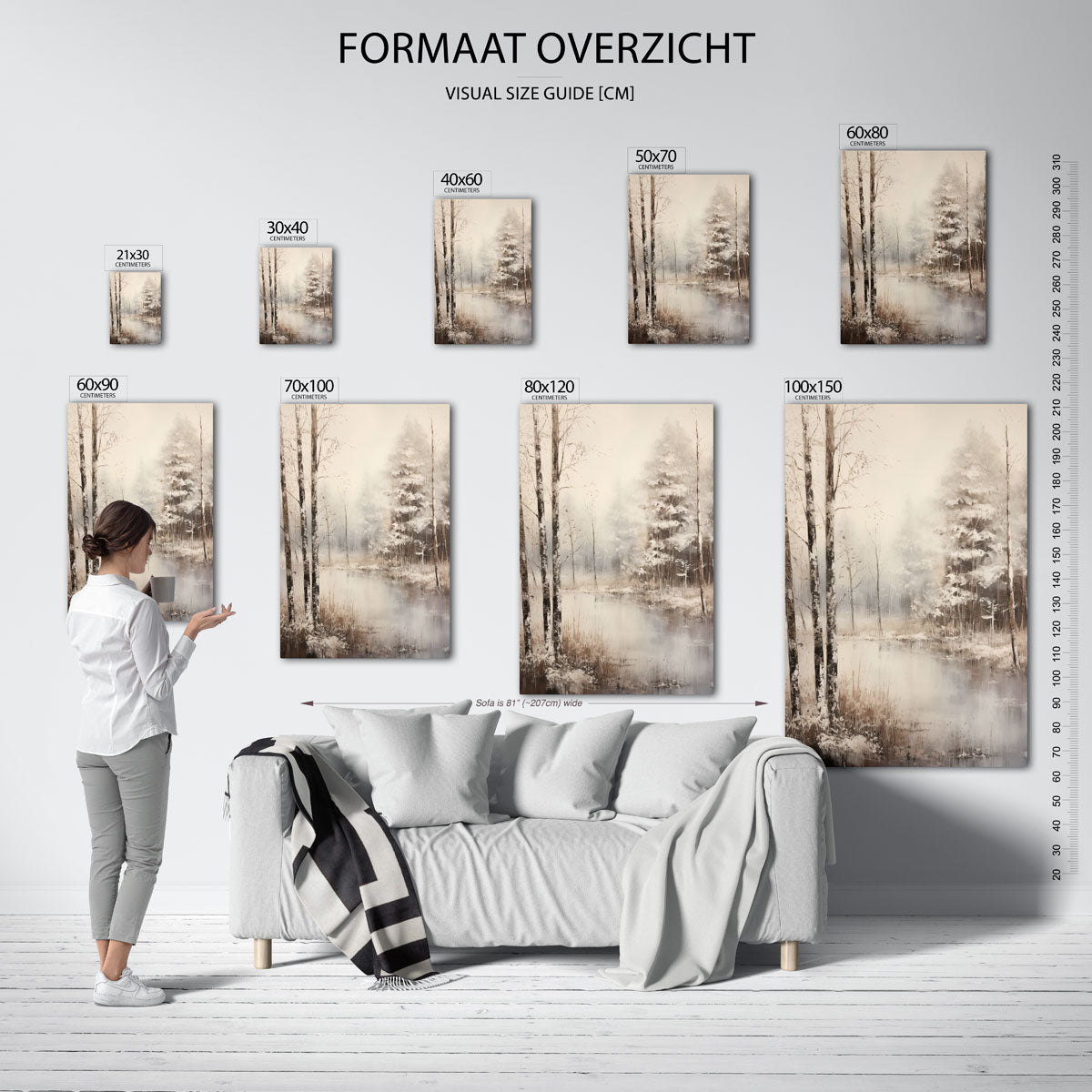 Winterlandschap met bomen – staande muurposter met botanisch thema