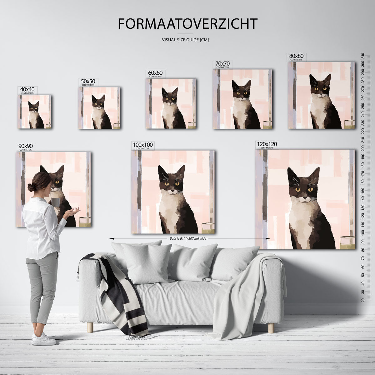 Kat met roze achtergrond – vierkante muurposter met kunst en design