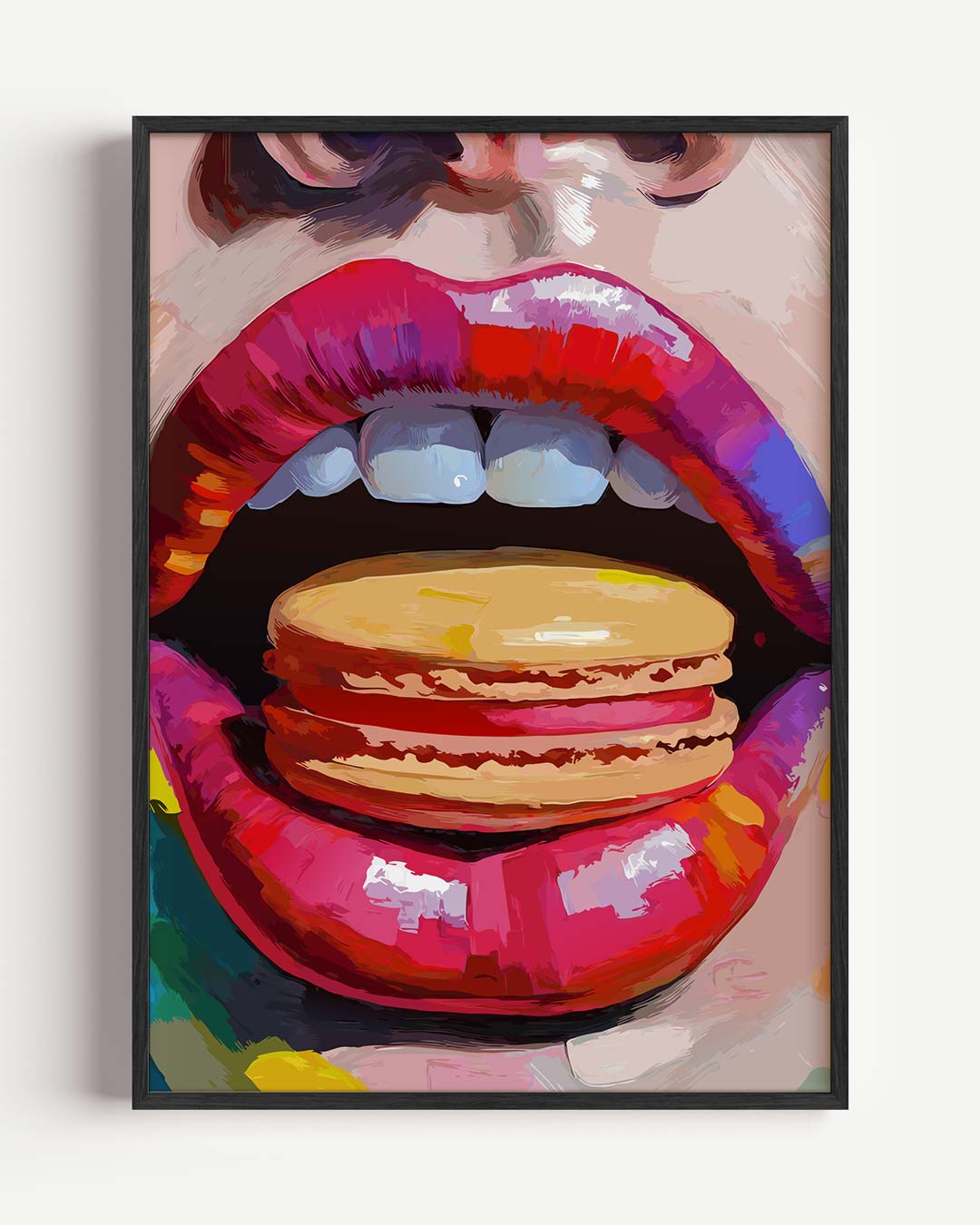 Kleurrijke Lippen Met Macaron – zomer portret poster als wanddecoratie