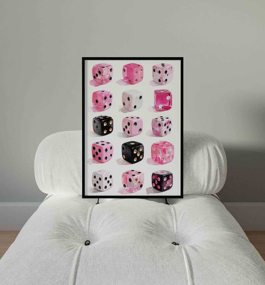 Dobbelstenen in roze en zwart – staande Pop Art wanddecoratie van WallArtistic