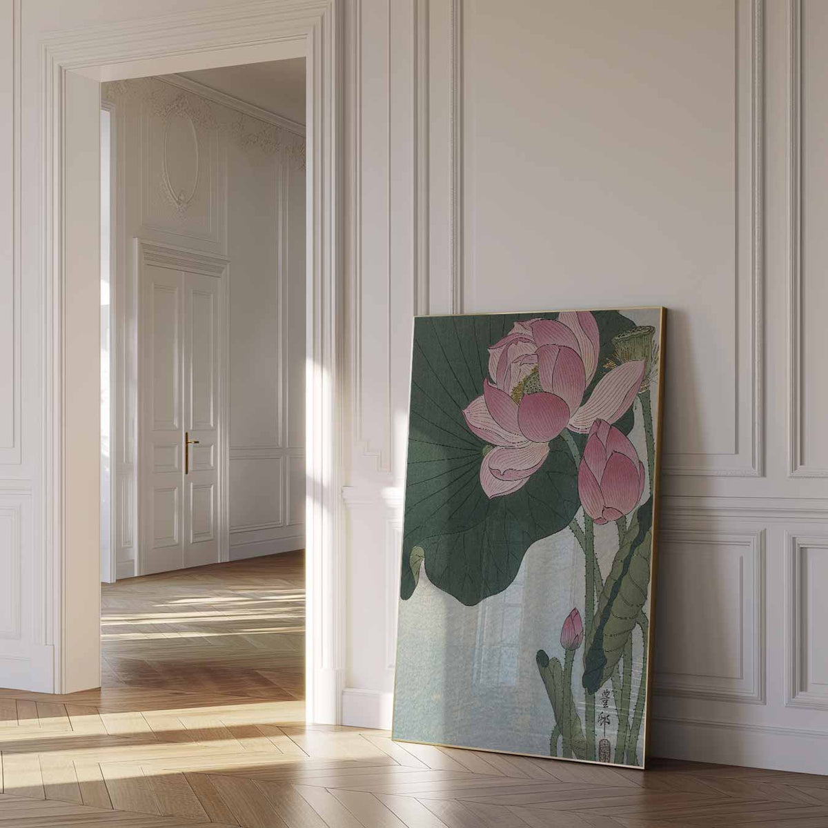Elegante Lotus Kunstprint – vintage poster als sfeervolle wanddecoratie