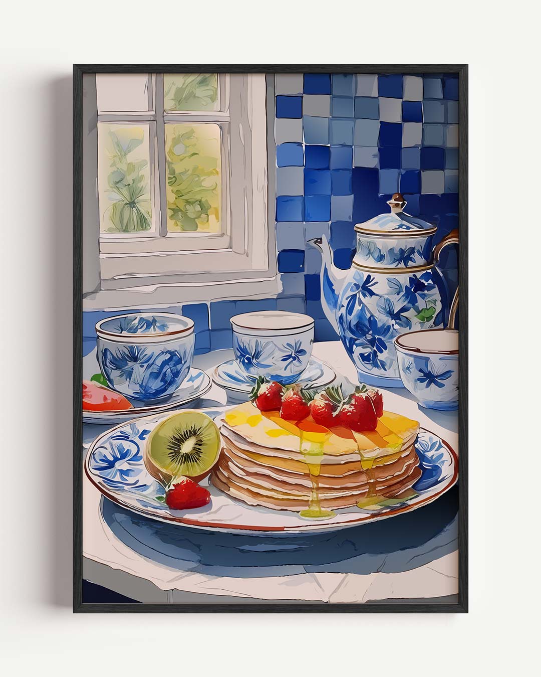 Ontbijt in Blauw Servies – keuken portret poster als wanddecoratie