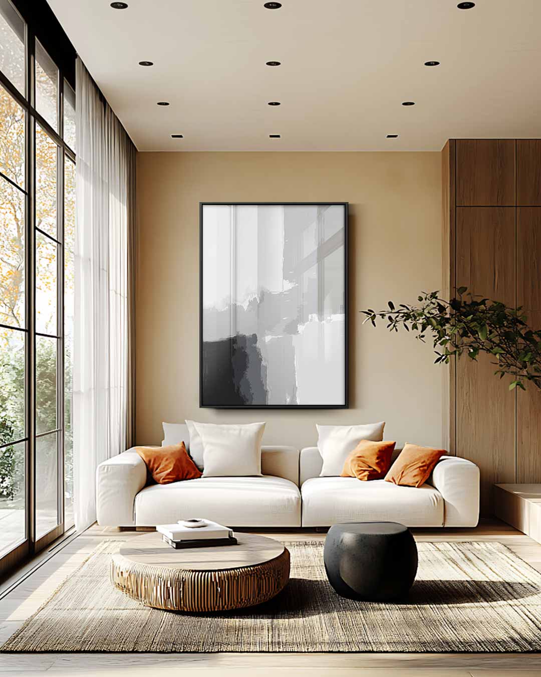 Abstracte Grijstinten Canvas – staande wandkunst voor woonkamer of interieur