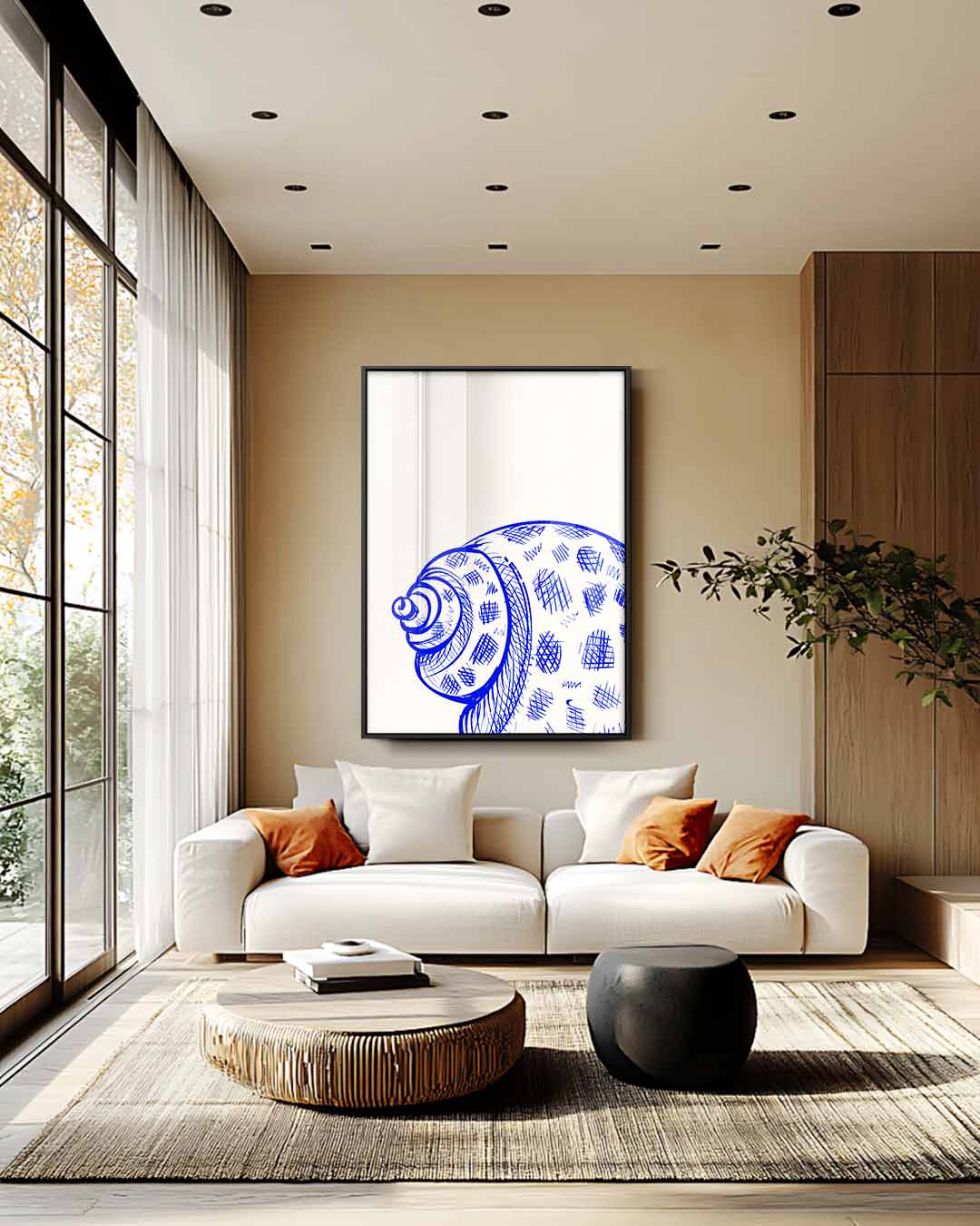 Blauwe Schelp Schets – staand kunstwerk voor modern interieur
