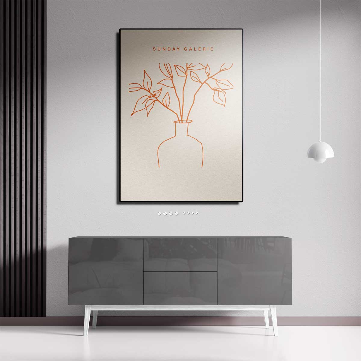 Simpele Lijntekening van Plant in Vaas – staande wandkunst voor woonkamer of interieur