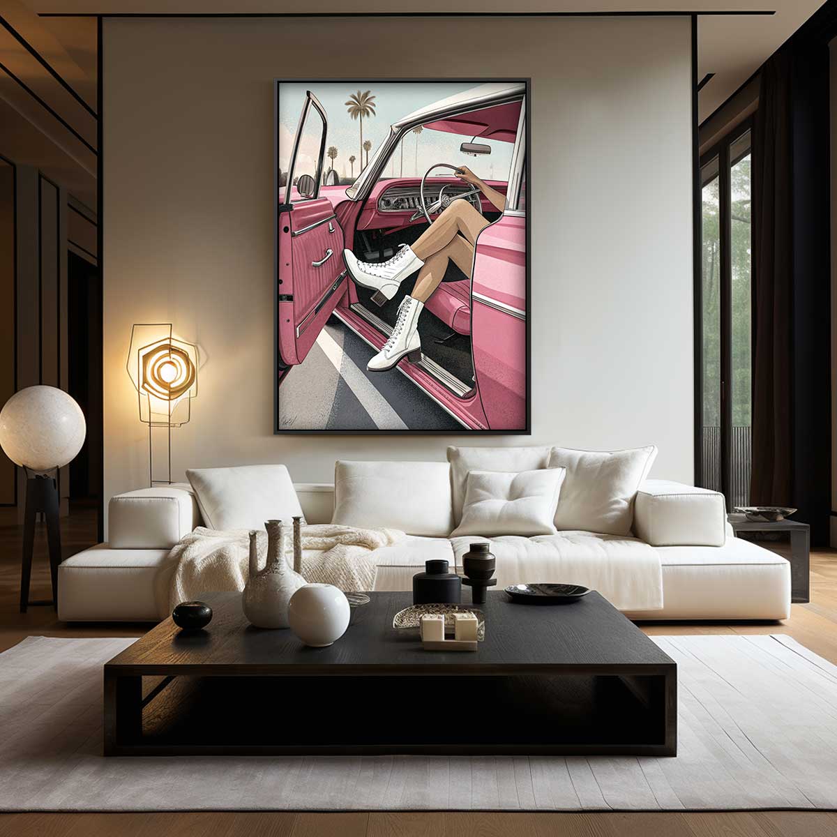 Zonnige Dag in de Retro Cabrio – dibond wanddecoratie in staand formaat