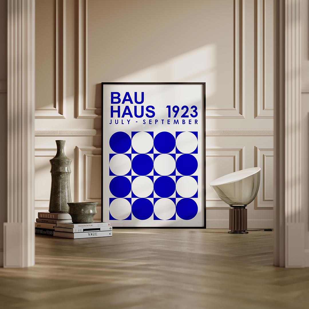 Cirkelpatroon blauw – moderne Bauhaus wandkunst als poster