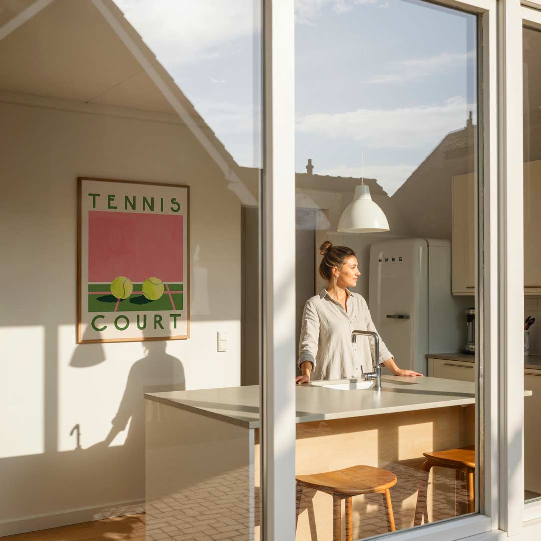 Tennis Court Kunstposter – zomerse poster in staand formaat