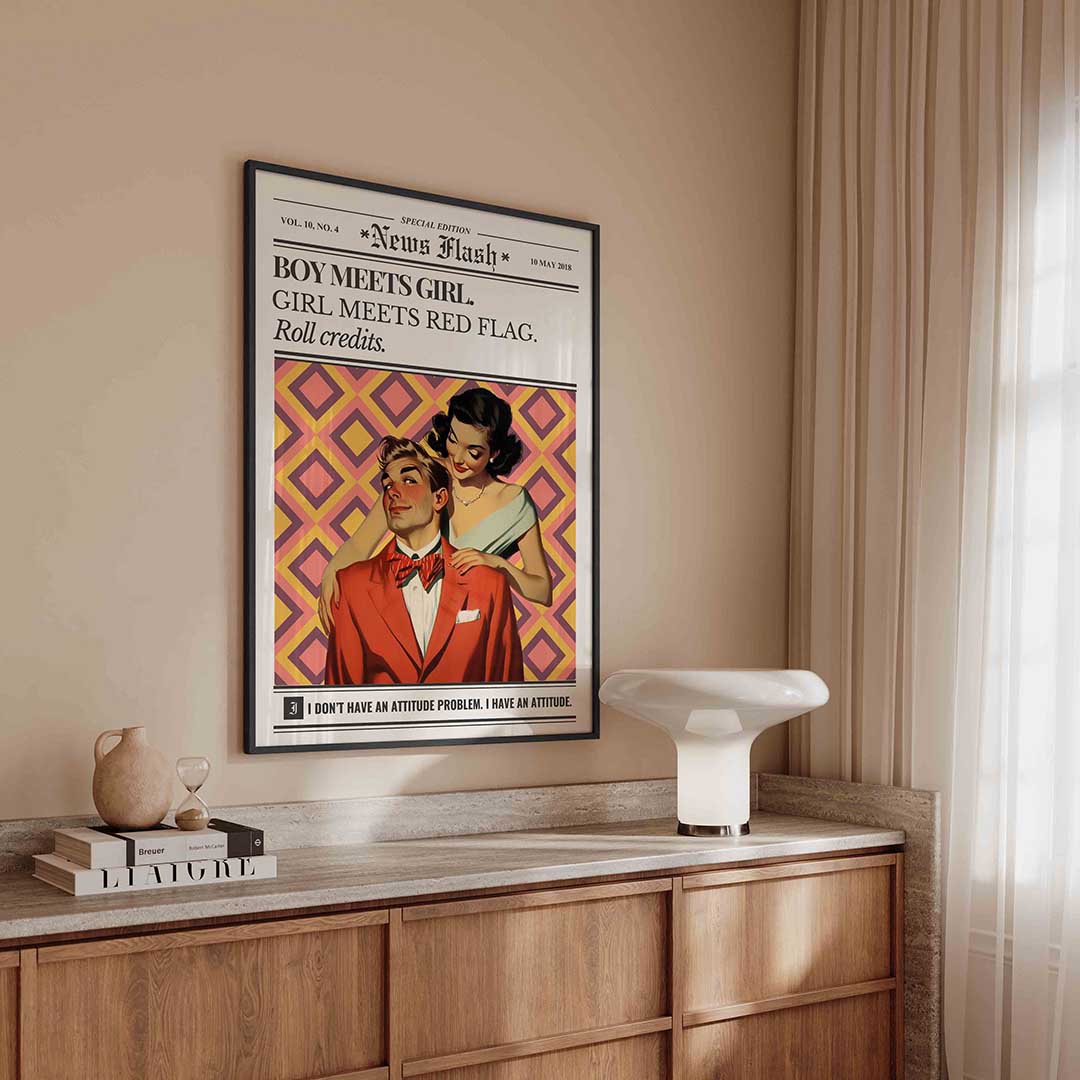 Boy meets girl retro – kleurrijke Pop Art poster in staand formaat
