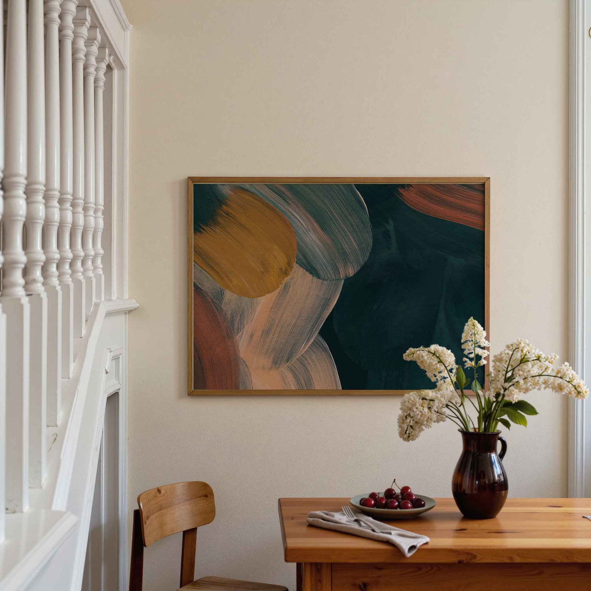 Abstracte penseelstreken – artistieke poster in liggend formaat