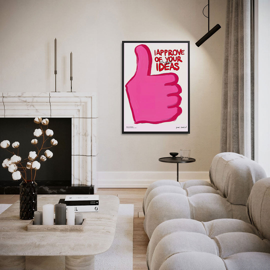 Roze duim en tekst – moderne staande wandkunst