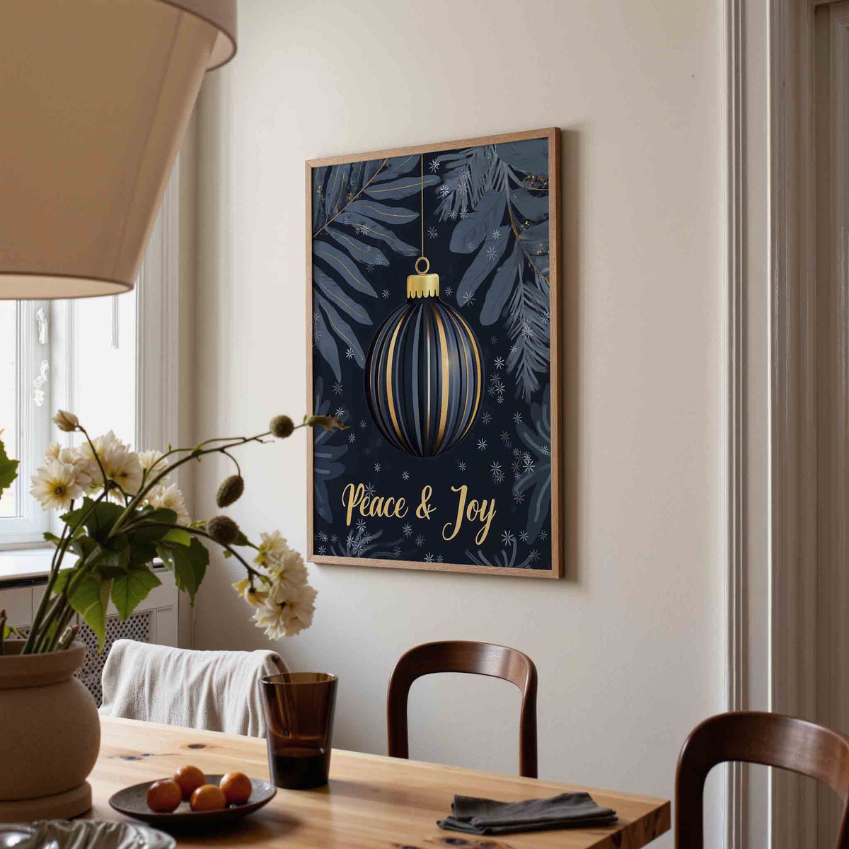 Kerstbal en bladeren – kerstposter in staand formaat