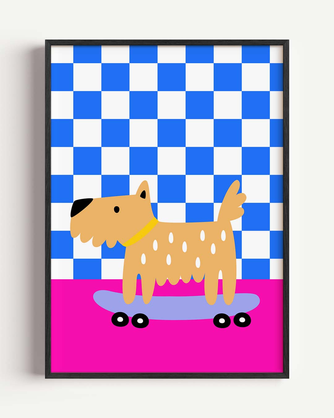Schattige Hond op Skateboard – kids portret poster als wanddecoratie