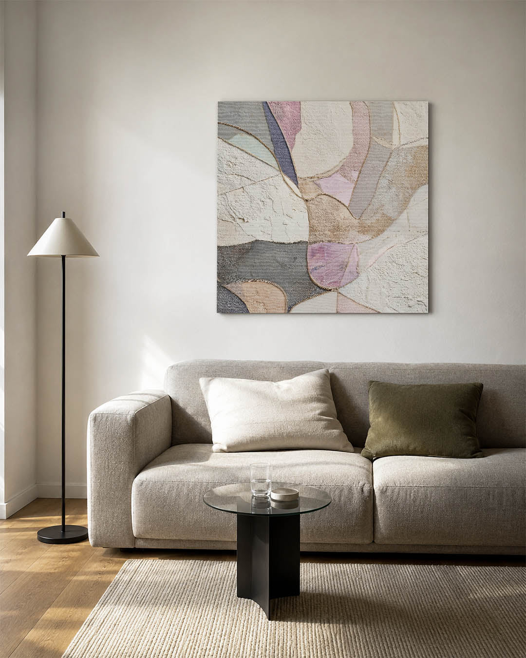 Organische vormen compositie kunstwerk – vierkante wanddecoratie – dit werk toont een verzameling van vloeiende, organische