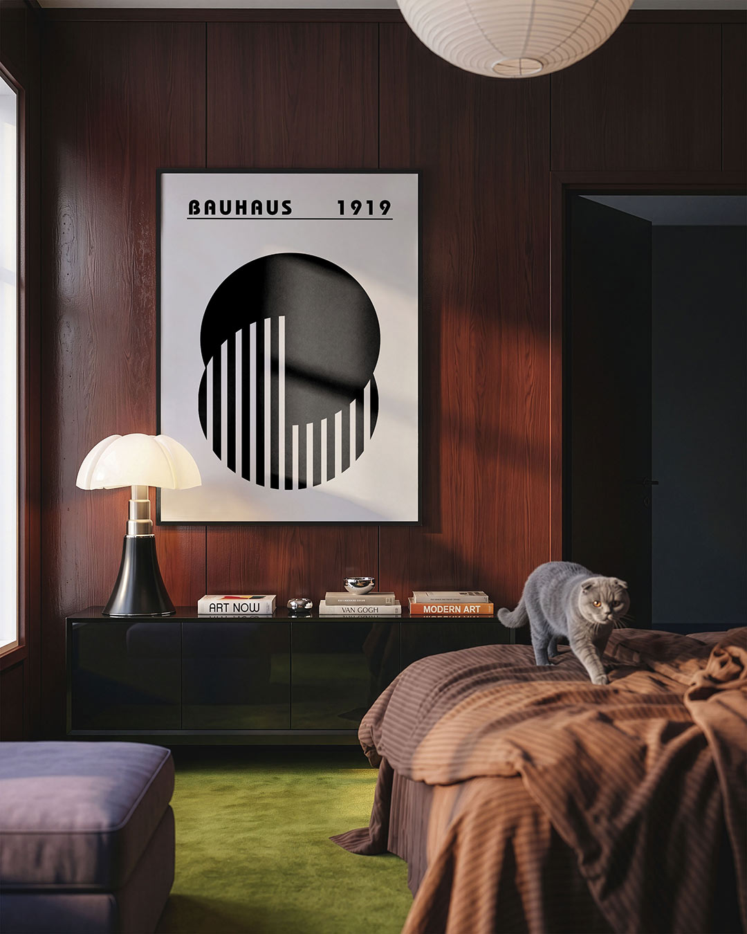 Cirkel en strepen – geometrische Bauhaus poster in staand formaat