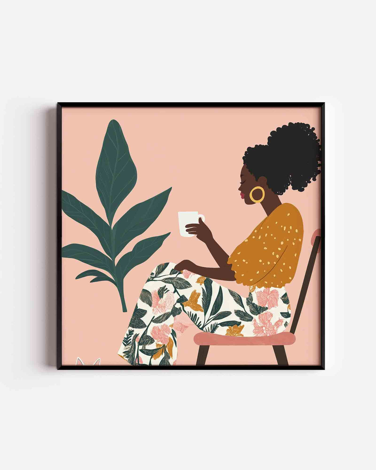 Vrouw met kopje – moderne vierkante poster als wanddecoratie