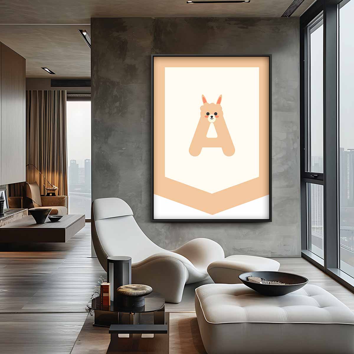 Schattige Alpaca Letter A – canvas wanddecoratie in portret formaat