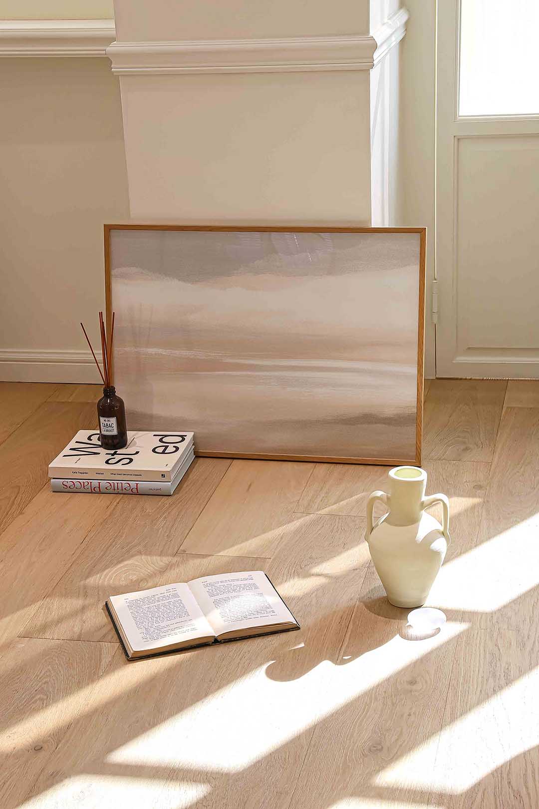 Abstracte beige landschap – liggende abstracte wanddecoratie van WallArtistic