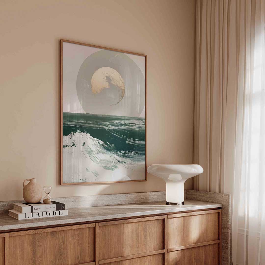 Maan boven oceaan – textuur poster in staand formaat