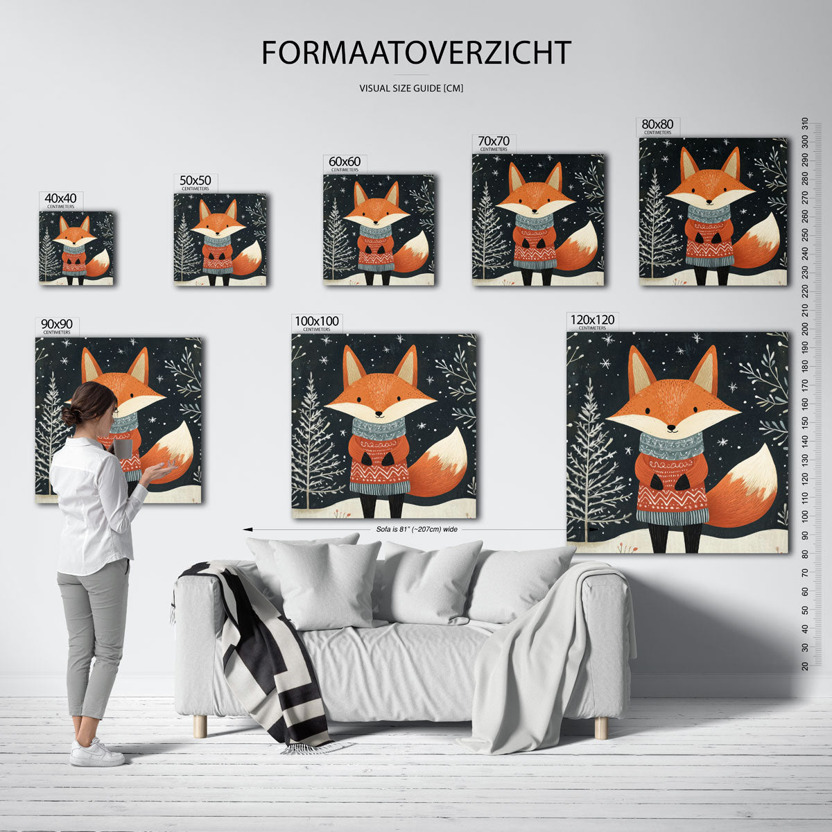 Vos met trui – vierkante muurposter voor de kinderkamer