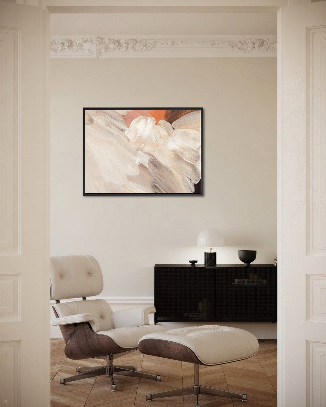 Organische penseelstreken – Beige – liggende wanddecoratie