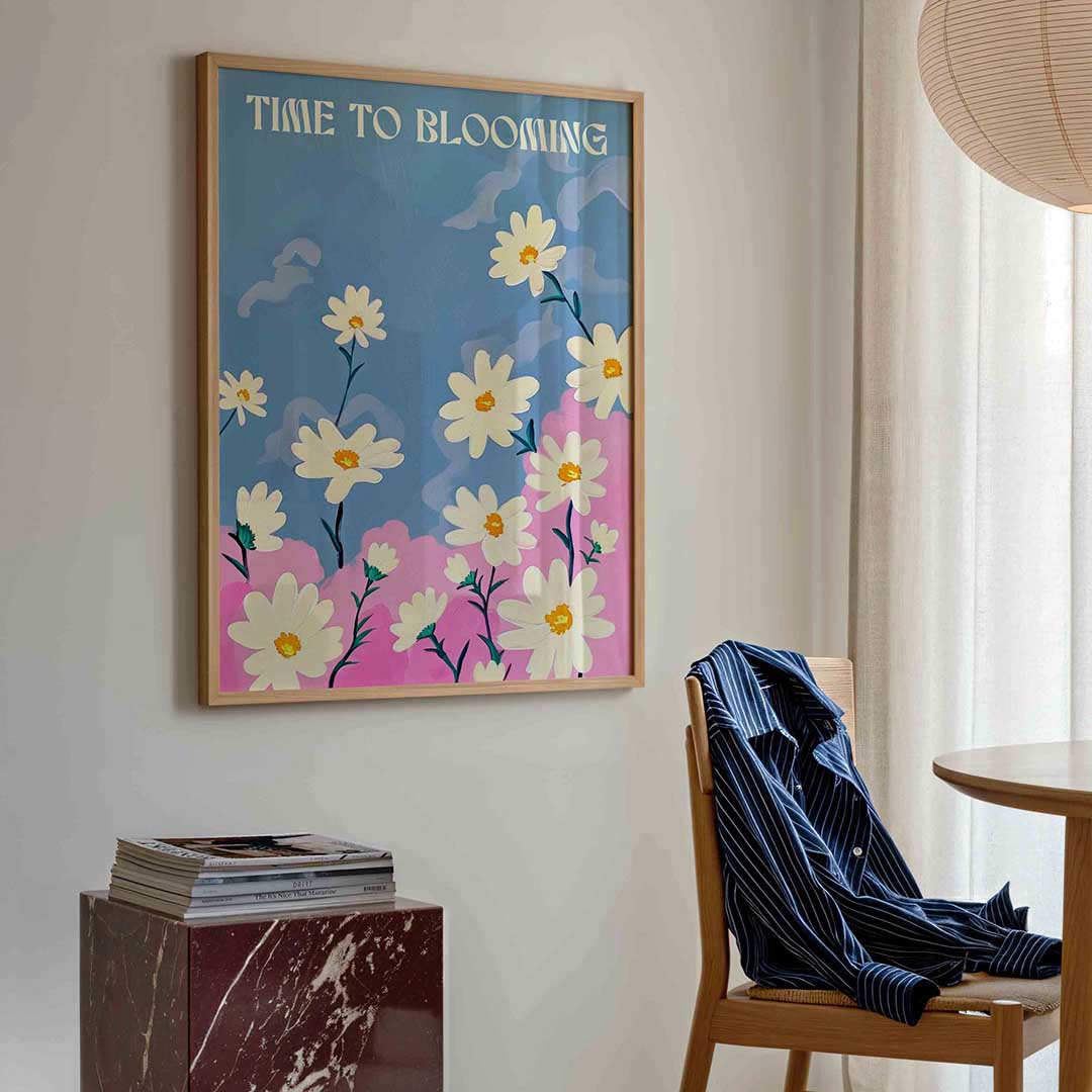 Bloemen en wolken – kleurrijke illustratie poster in staand formaat