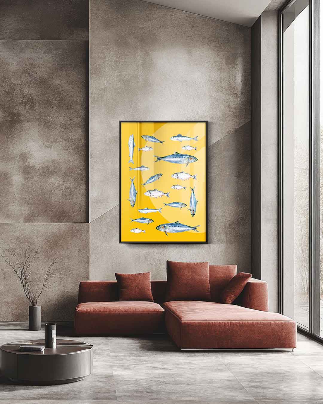 Vrolijk Visballet – staande wandkunst voor woonkamer of interieur