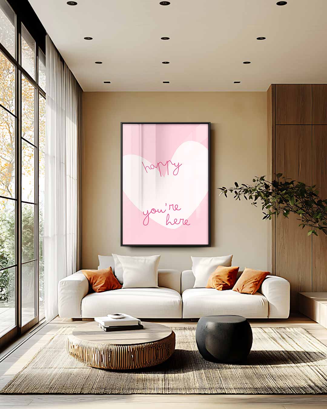 Welkom met Vrolijk Hart – staand kunstwerk voor modern interieur
