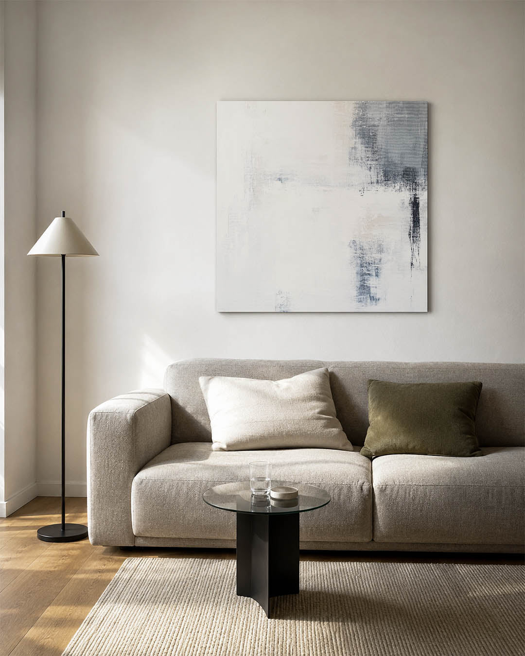 Rustige kleurencompositie kunstwerk – vierkante wanddecoratie – dit kunstwerk toont een subtiele balans van zachte tinten met