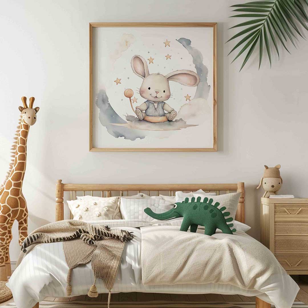 Konijn met sterren – vierkante kinderkamer wanddecoratie van WallArtistic