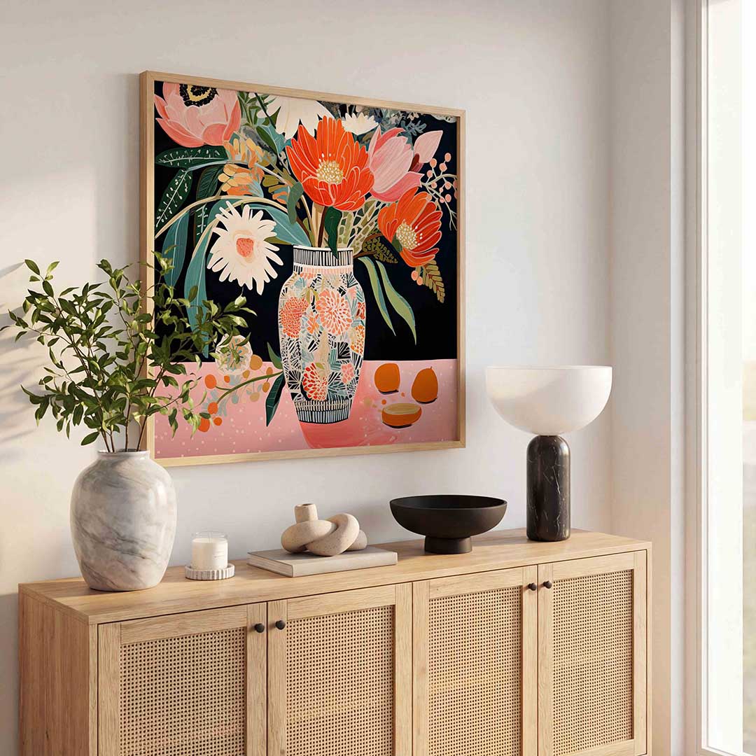 Bloemen in vaas – illustratie poster in vierkant formaat