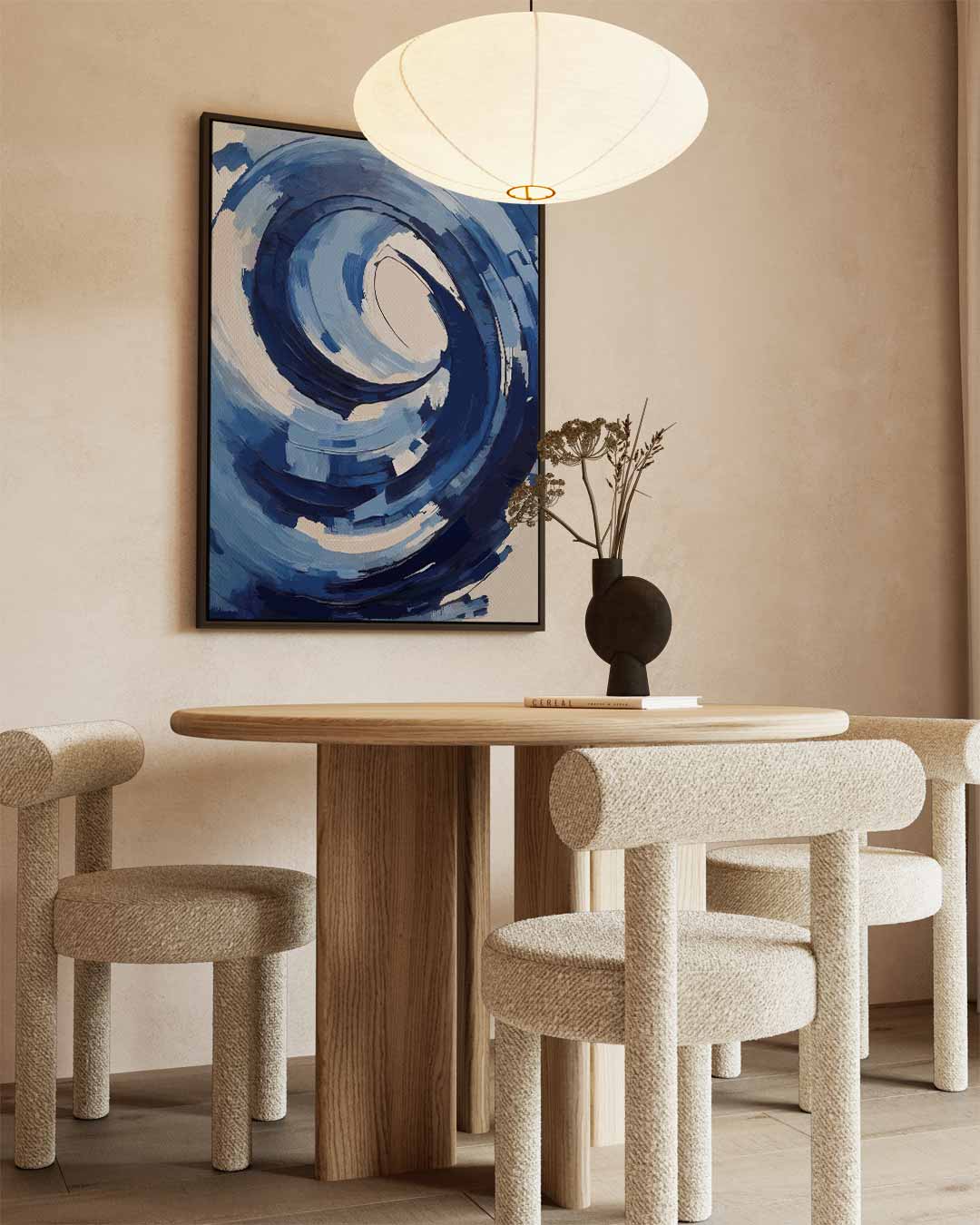 Blauwe Wirwar – kunstwerk met zwarte baklijst