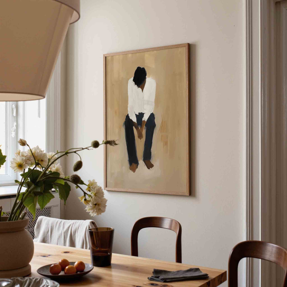 Zittende figuur – eigentijdse illustratie poster in staand formaat