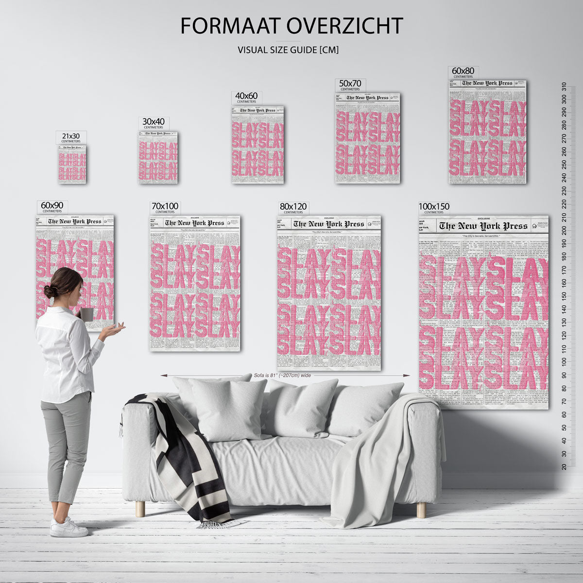 Newspaper en roze tekst – staande muurposter in Pop Art stijl