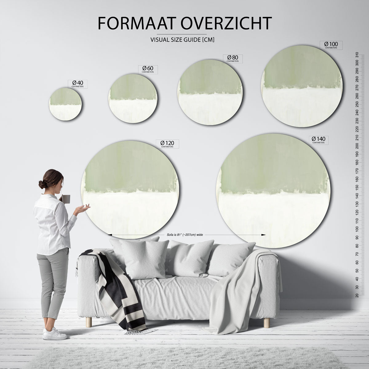 Groene en witte – kleurrijke wandkunst als muurcirkel